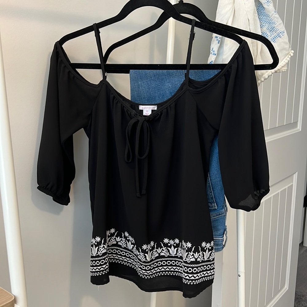 Xhilaration | women’s black cold shoulder blouse with embroidered detail